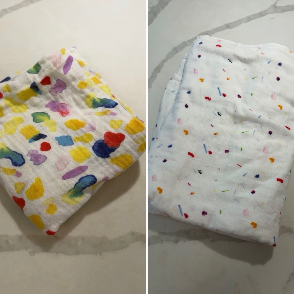 Lovevery Lot Of 2 Peek-A-Boo Organic Cotton Gauze Blankets Rainbow Retired